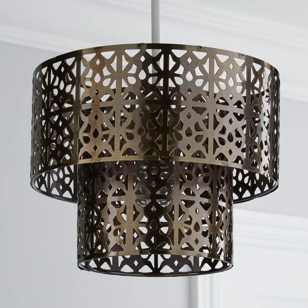 Cut Out 2 Tier Antique Brass Easy Fit Pendant Shade 4 Cut Out 2 Tier Antique Brass Easy Fit Pendant Shade - Image 2