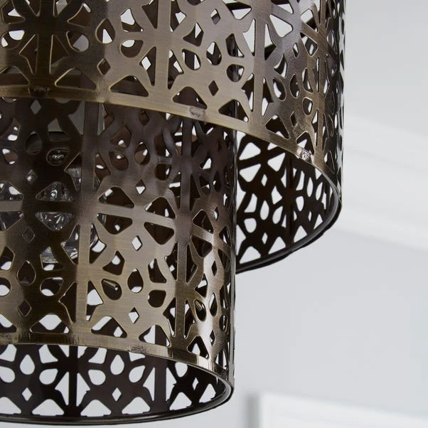 Cut Out 2 Tier Antique Brass Easy Fit Pendant Shade 5 Cut Out 2 Tier Antique Brass Easy Fit Pendant Shade - Image 3