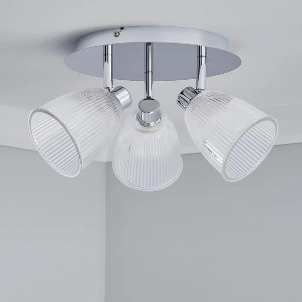 Bremont 3 Light Ribbed Glass Bathroom Semi Flush Spotlight 4 Bremont 3 Light Ribbed Glass Bathroom Semi Flush Spotlight - Image 2