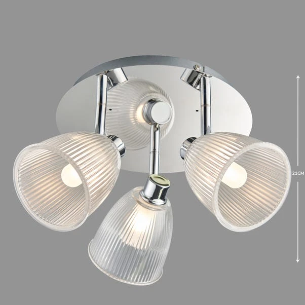 Bremont 3 Light Ribbed Glass Bathroom Semi Flush Spotlight 7 Bremont 3 Light Ribbed Glass Bathroom Semi Flush Spotlight - Image 5