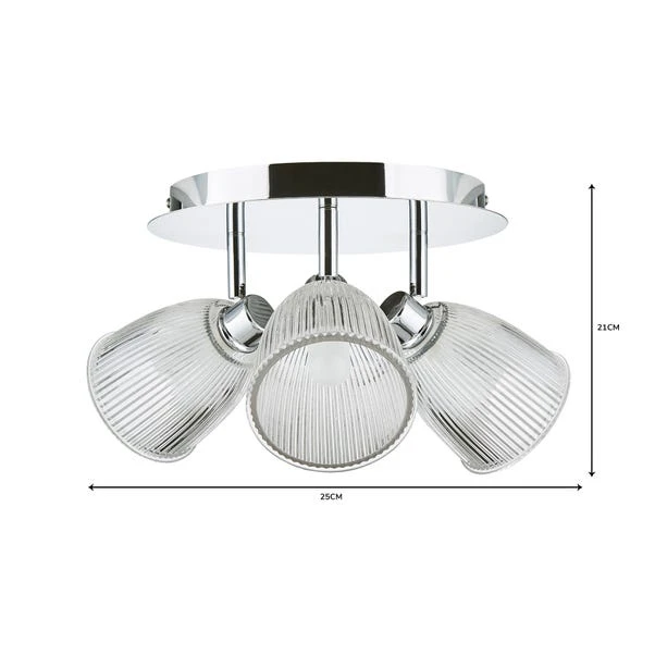 Bremont 3 Light Ribbed Glass Bathroom Semi Flush Spotlight 9 Bremont 3 Light Ribbed Glass Bathroom Semi Flush Spotlight - Image 7