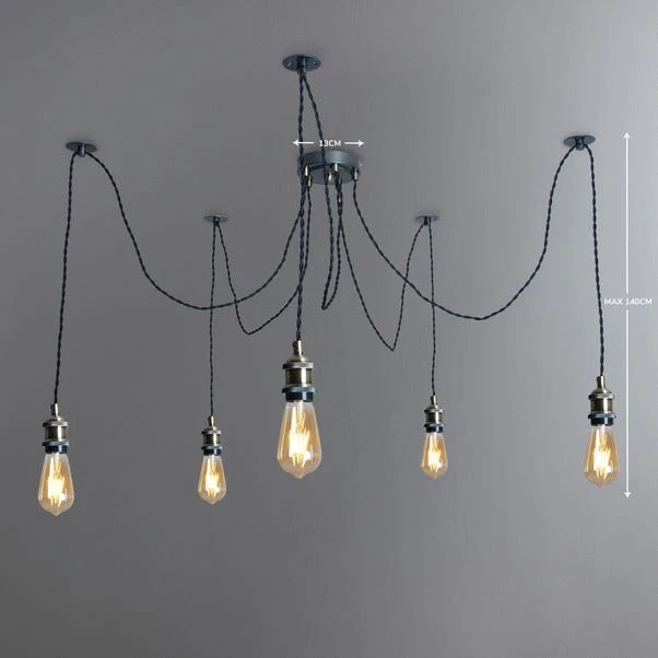 Logan 5 Light Spider Antique Brass Industrial Cluster Flex Ceiling Light 7 Logan 5 Light Spider Antique Brass Industrial Cluster Flex Ceiling Light - Image 5