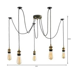 Logan 5 Light Spider Antique Brass Industrial Cluster Flex Ceiling Light 16 Logan 5 Light Spider Antique Brass Industrial Cluster Flex Ceiling Light -Dunelm 1000139088 alt06