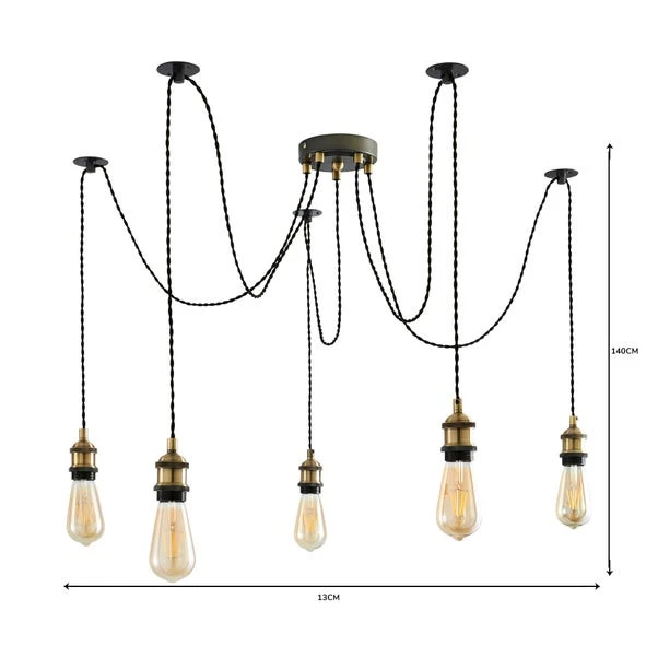 Logan 5 Light Spider Antique Brass Industrial Cluster Flex Ceiling Light 9 Logan 5 Light Spider Antique Brass Industrial Cluster Flex Ceiling Light - Image 7