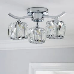 Kleio 3 Light Glass Chrome Semi Flush Ceiling Light -Dunelm 1000157757 alt01