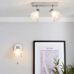 Bremont 2 Light Ribbed Glass Bathroom Semi Flush Spotlight Bar -Dunelm 1000157769 alt08