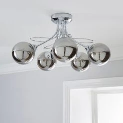 Mateo 5 Light Glass Chrome Semi Flush Ceiling Light -Dunelm 1000158444 alt01