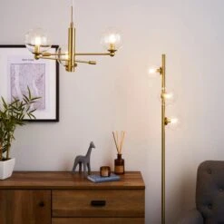 Nour 3 Light Antique Brass Semi Flush Ceiling Light -Dunelm 1000158452 alt08