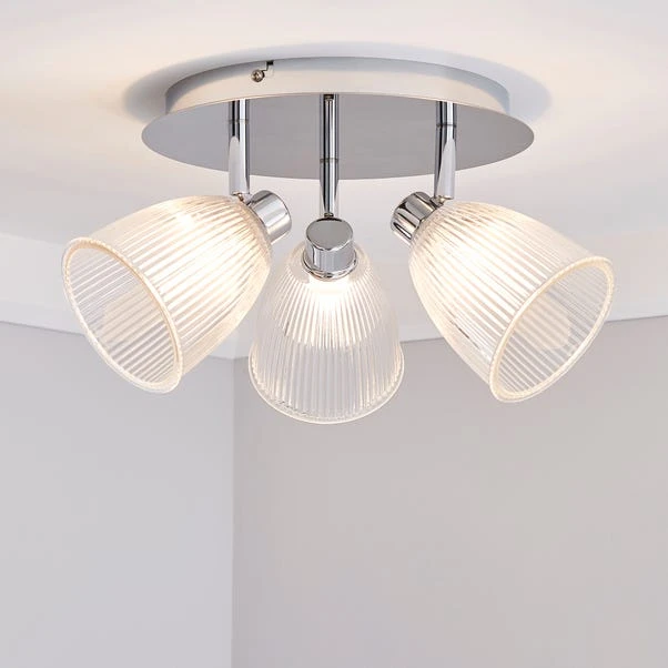 Bremont 3 Light Ribbed Glass Bathroom Semi Flush Spotlight 3 Bremont 3 Light Ribbed Glass Bathroom Semi Flush Spotlight