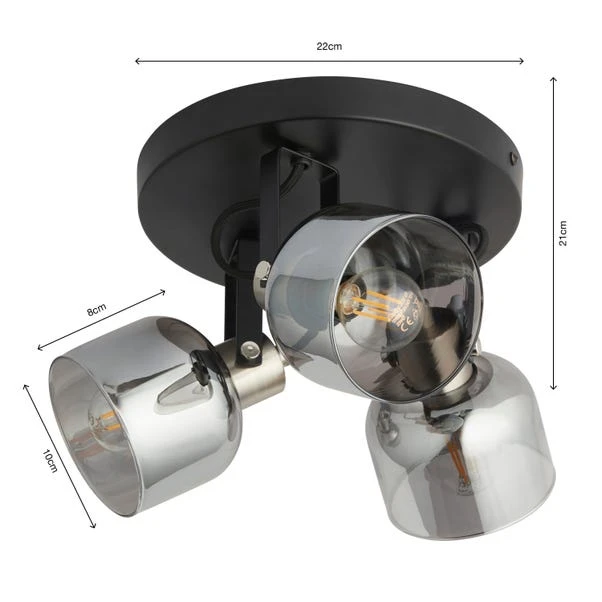 Palazzo Smoked Glass 3 Light Semi Flush Spotlight 9 Palazzo Smoked Glass 3 Light Semi Flush Spotlight - Image 7