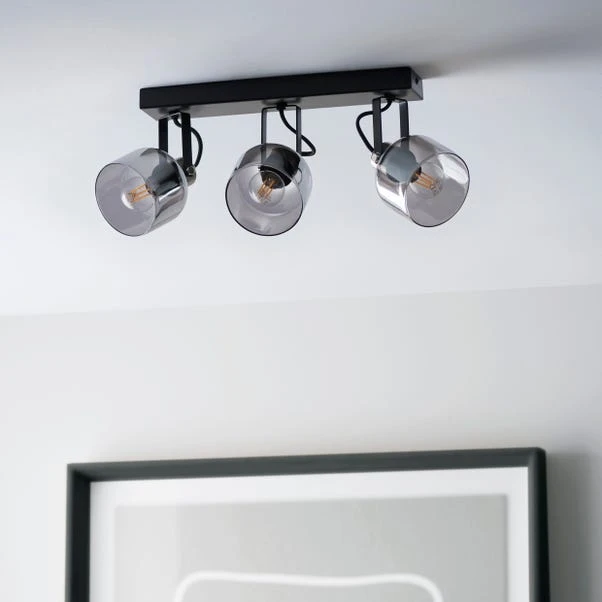 Palazzo Smoked Glass 3 Light Semi Flush Spotlight Bar 4 Palazzo Smoked Glass 3 Light Semi Flush Spotlight Bar - Image 2