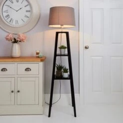 Beaumont Plant Stand Wooden Floor Lamp -Dunelm 30787665
