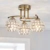 Bergen Crystal Antique Brass 3 Light Semi Flush Ceiling Light -Dunelm 30823722