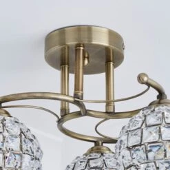 Bergen Crystal Antique Brass 3 Light Semi Flush Ceiling Light -Dunelm 30823722 alt03