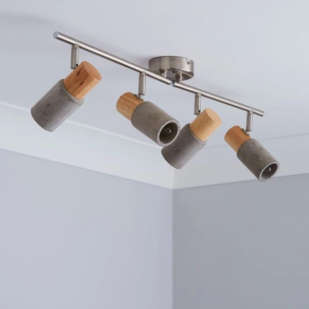 Inka 4 Light Concrete Wood Effect Semi Flush Spotlight Bar 4 Inka 4 Light Concrete Wood Effect Semi Flush Spotlight Bar - Image 2