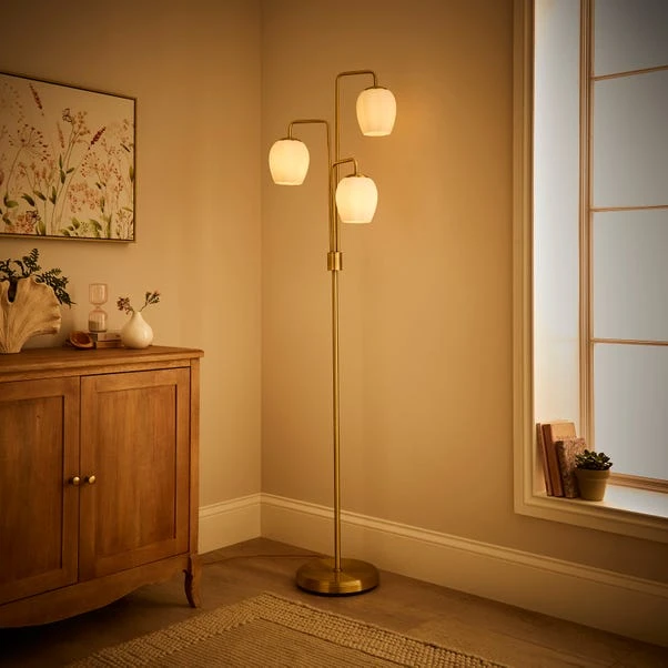 Frosted Tulip 3 Light Ribbed Glass Adjustable Floor Lamp 4 Frosted Tulip 3 Light Ribbed Glass Adjustable Floor Lamp - Image 2