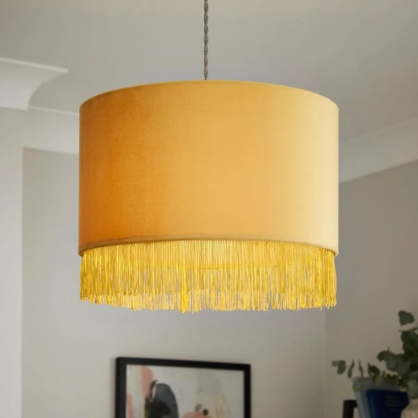 Fringed Velvet Drum Lamp Shade 11 Fringed Velvet Drum Lamp Shade - Image 9
