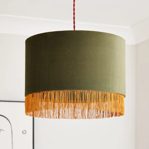 Fringed Velvet Drum Lamp Shade 3 Fringed Velvet Drum Lamp Shade
