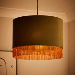 Fringed Velvet Drum Lamp Shade 22 Fringed Velvet Drum Lamp Shade -Dunelm 30870758 alt01