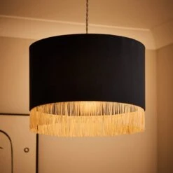 Fringed Velvet Drum Lamp Shade 37 Fringed Velvet Drum Lamp Shade -Dunelm 30870759 alt01