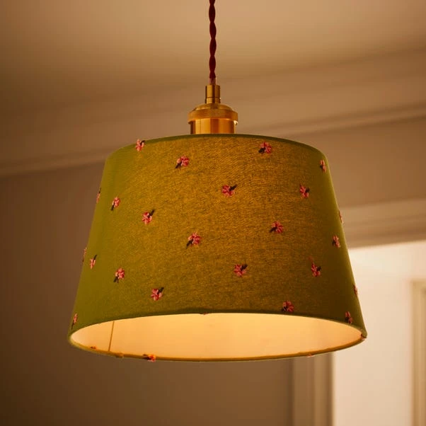 Green Flower Embroidered Tapered Lamp Shade 4 Green Flower Embroidered Tapered Lamp Shade - Image 2
