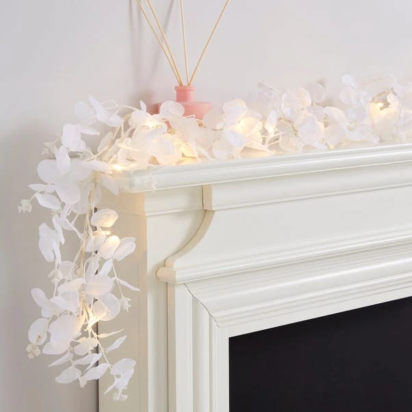 Artificial White Eucalyptus 15 LED Lit Garland 3 Artificial White Eucalyptus 15 LED Lit Garland