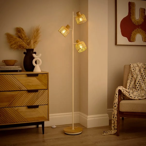 Emil Rattan 3 Light Adjustable Floor Lamp 3 Emil Rattan 3 Light Adjustable Floor Lamp - Image 2