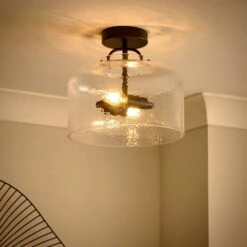 Henri Industrial 2 Light Mottled Glass Semi Flush Ceiling Light 9 Henri Industrial 2 Light Mottled Glass Semi Flush Ceiling Light -Dunelm 30921622 alt01