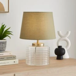Charelle Ribbed Glass Table Lamp 20 Charelle Ribbed Glass Table Lamp -Dunelm 30923802