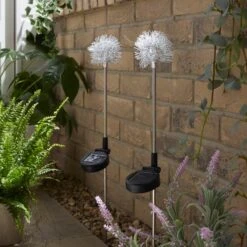 Set Of 2 Solar Metal Flower Stake Lights -Dunelm 30925227 alt01