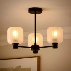 Erika Ribbed 3 Light Semi Flush Ceiling Light 22 Erika Ribbed 3 Light Semi Flush Ceiling Light -Dunelm 30945041 alt01