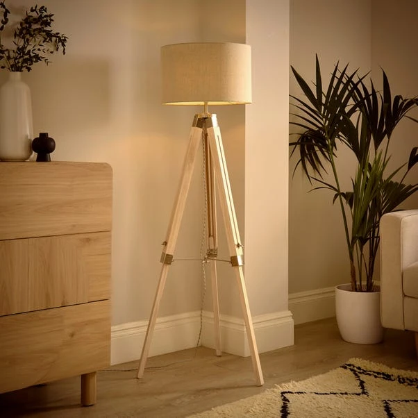 Return - Trio Tripod Floor Lamp, Light Wood 5 Return - Trio Tripod Floor Lamp, Light Wood - Image 3